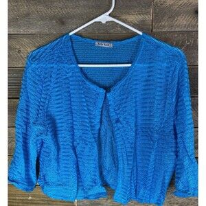 Belle Amie Women's Sz 41" Bust Blue 3/4 Sleeve One Button Sheer Shrug